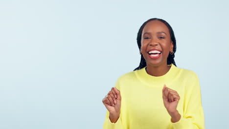 Face,-woman-and-dance-of-success-in-studio