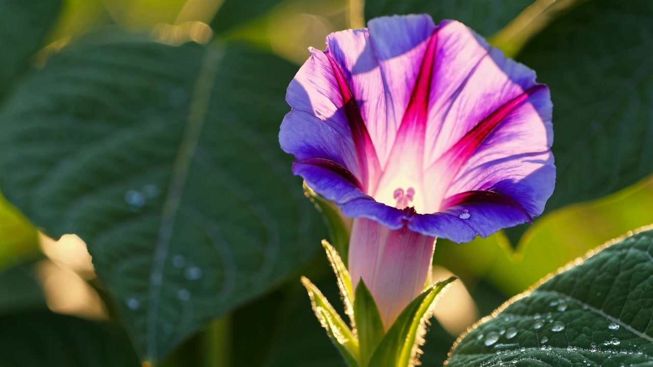 Time-lapse av en praktvindelblomst som blomstrer i sollys