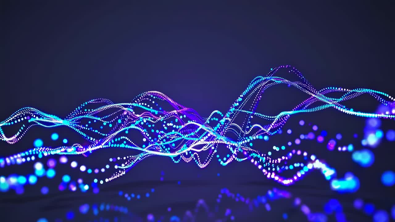 Abstract video of glowing blue and purple wave patterns with a dynamic, low-angle view