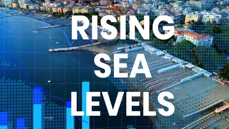 Animation-of-rising-sea-levels-over-financial-graph-and-seascape