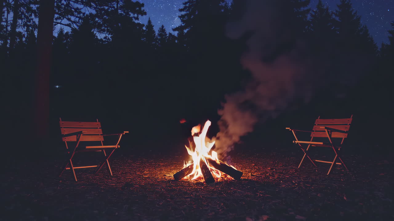 Nighttime Campfire in the Forest