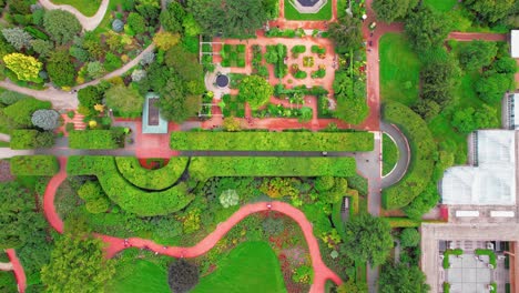 epic drone shot aerial of colorful chicago botanic garden beautiful aerial in the summer