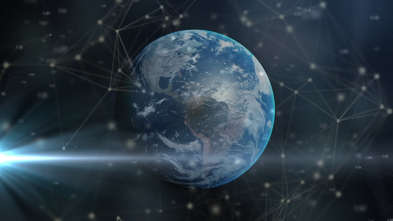 animación de luz brillante y redes de conexiones en todo el mundo sobre fondo azul