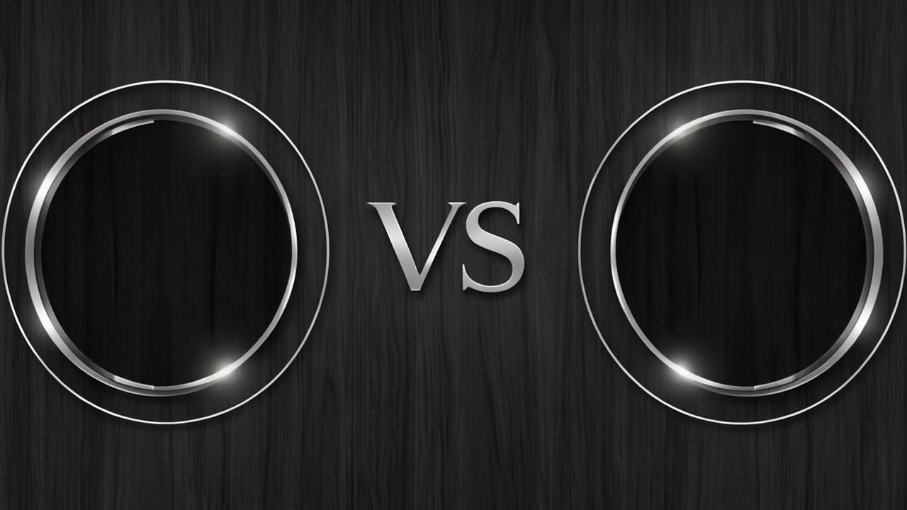 Versus Screen Template with Metallic Rings on Dark Wood Background