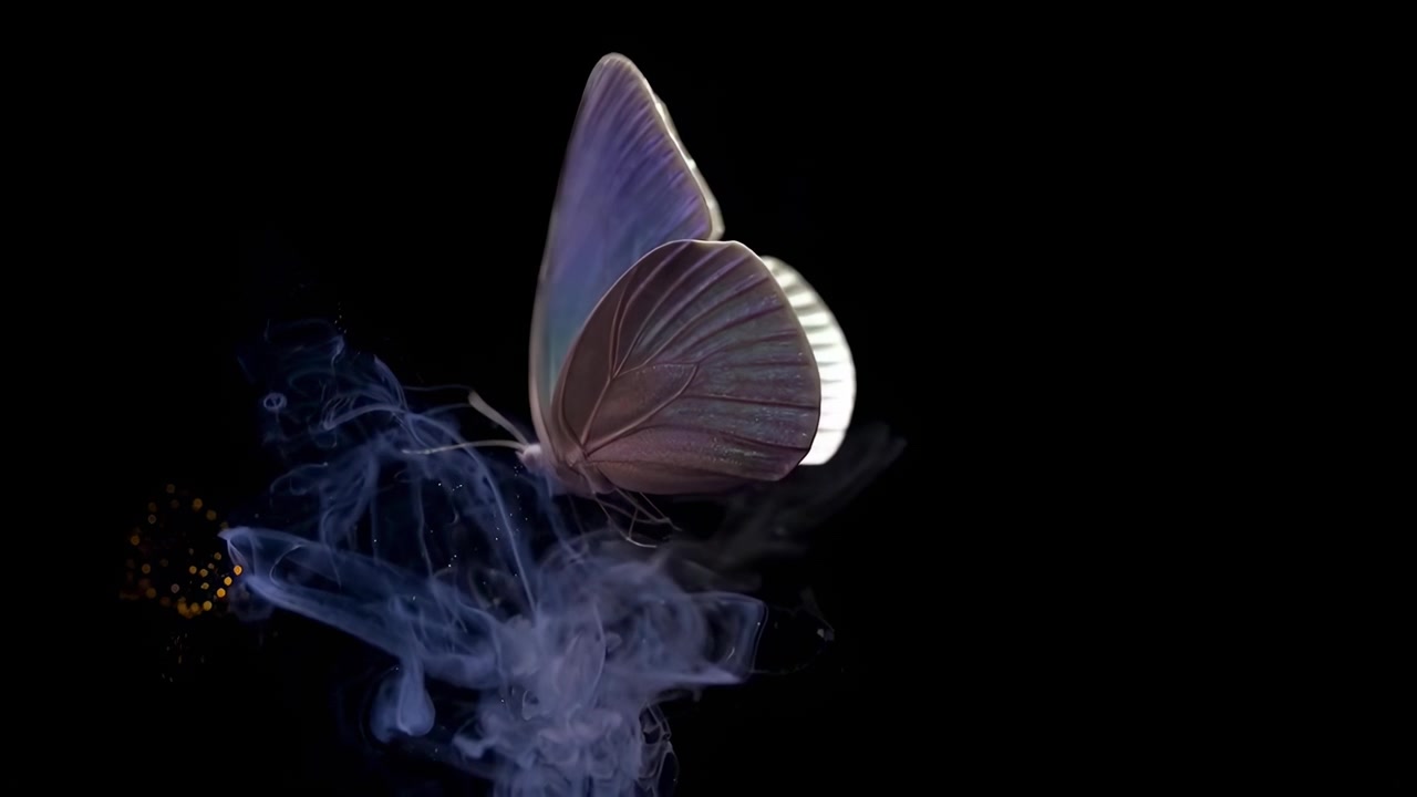 Borboleta Mística com Asas Luminosas e Fumaça Cintilante