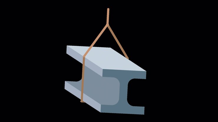 Industrial Steel I-Beam Lifted by Cables