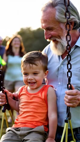 grandfather and grandson enjoying a swing