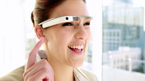 pretty businesswoman using smart glasses