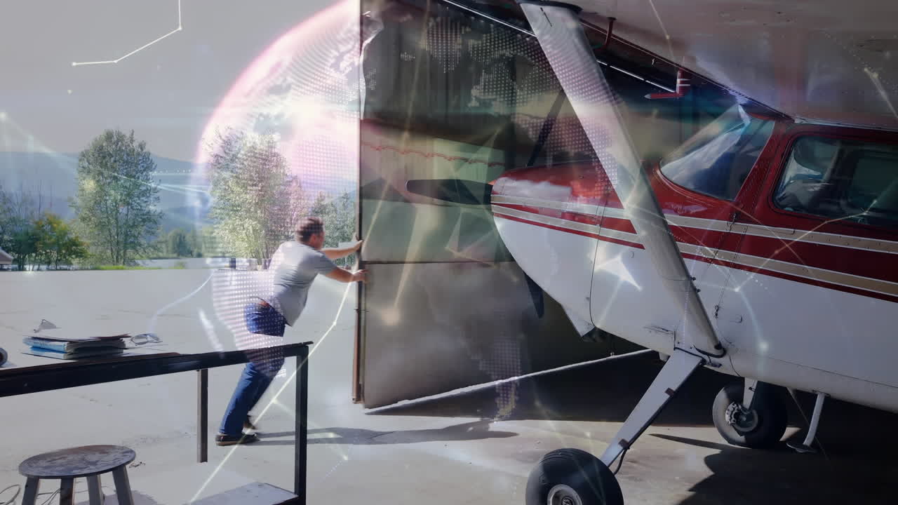 ⁇ 거에 있는 비행기 위의 연결 네트워크의 애니메이션