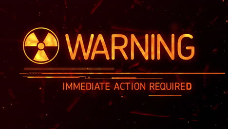 animation of warning text over biohazard sign on dark background