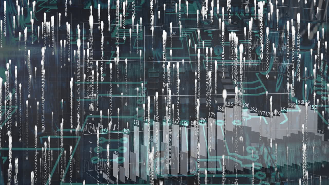 Digital data and circuit patterns intertwining in futuristic technology animation