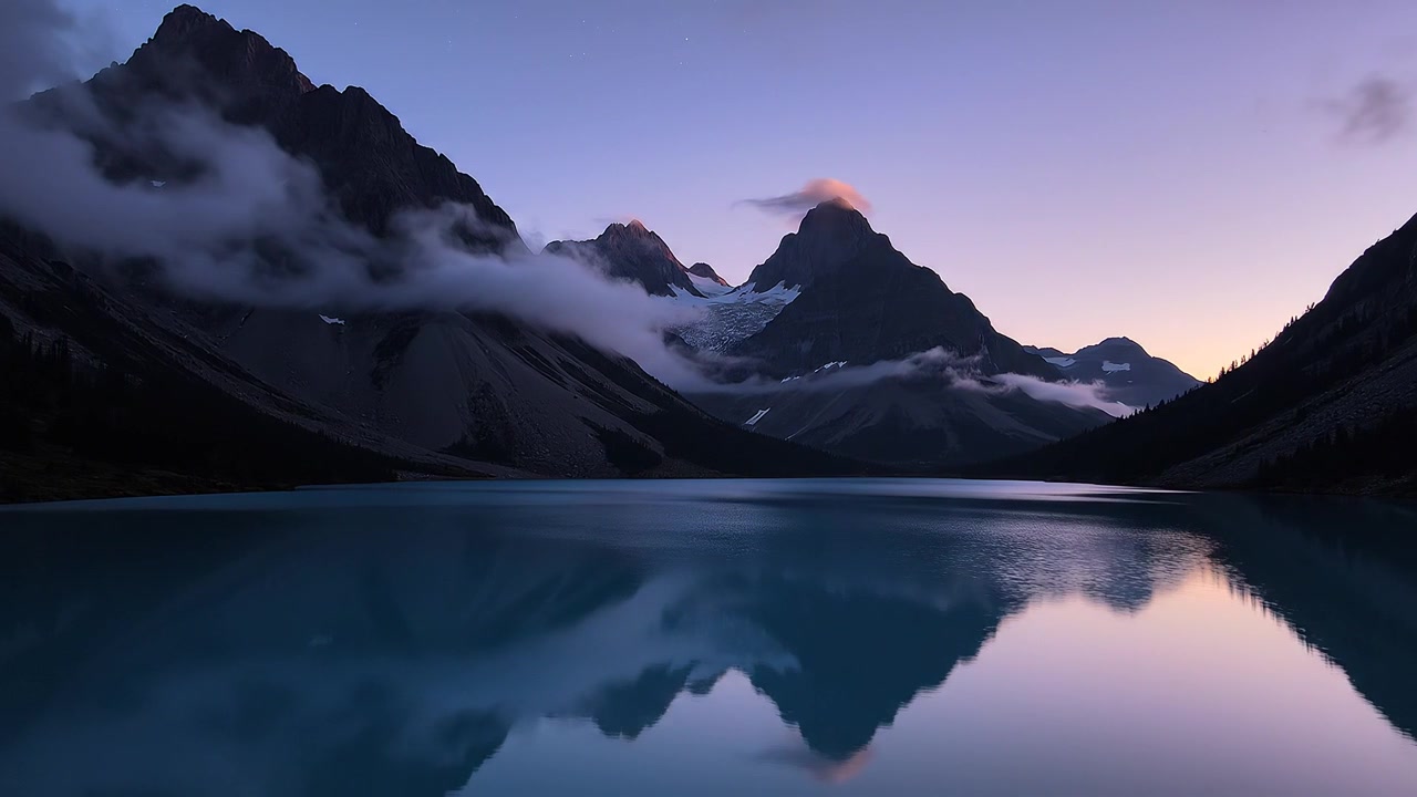 Majestic mountain peaks reflected in a calm glacial lake