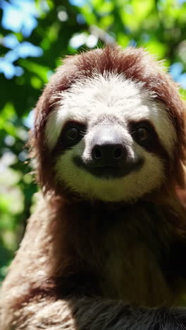 smiling sloth in a tree