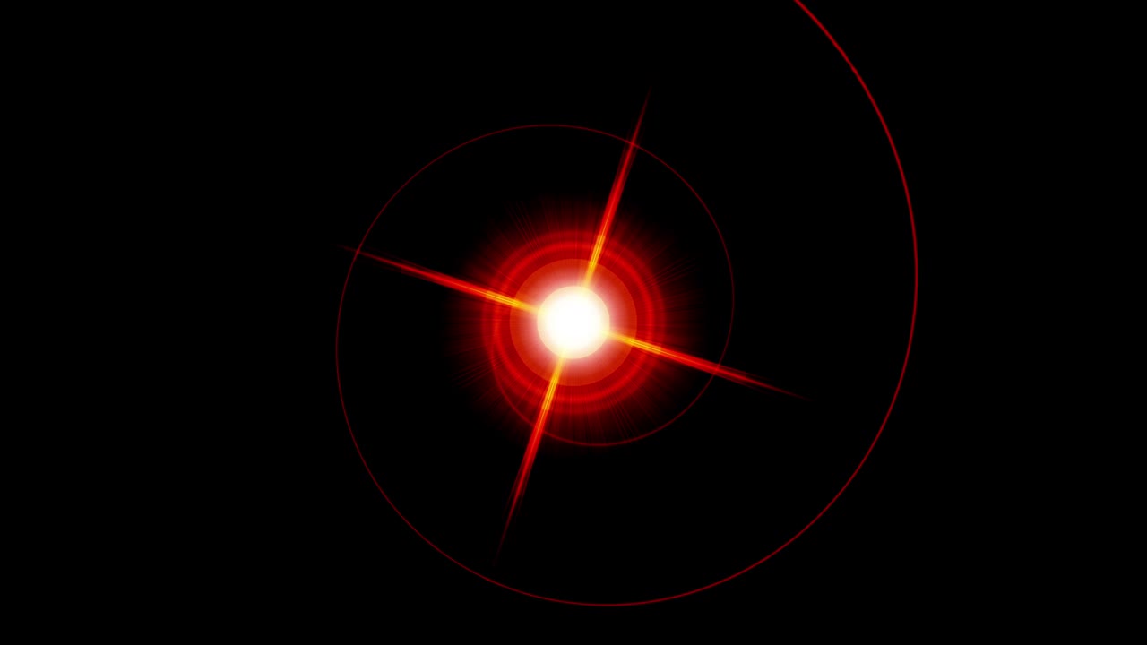 Abstract red flare with attractive spiral lights on black background. 4k element effect seamless loop animation of abstract technology background with fluctuation rays flares and energy circular line.