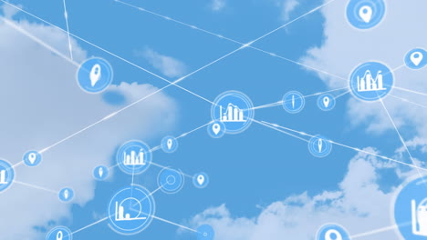 Animation-of-network-of-connections-over-clouds