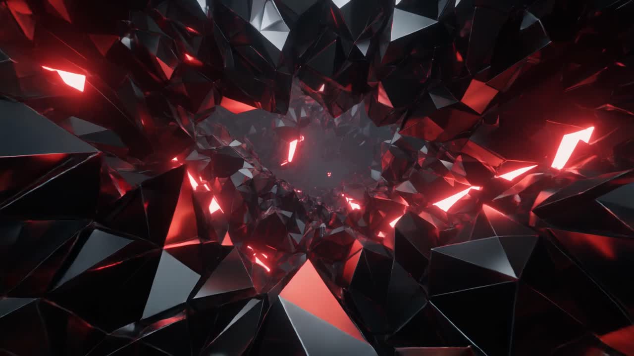Flying Through a Futuristic Red Geometric Tunnel