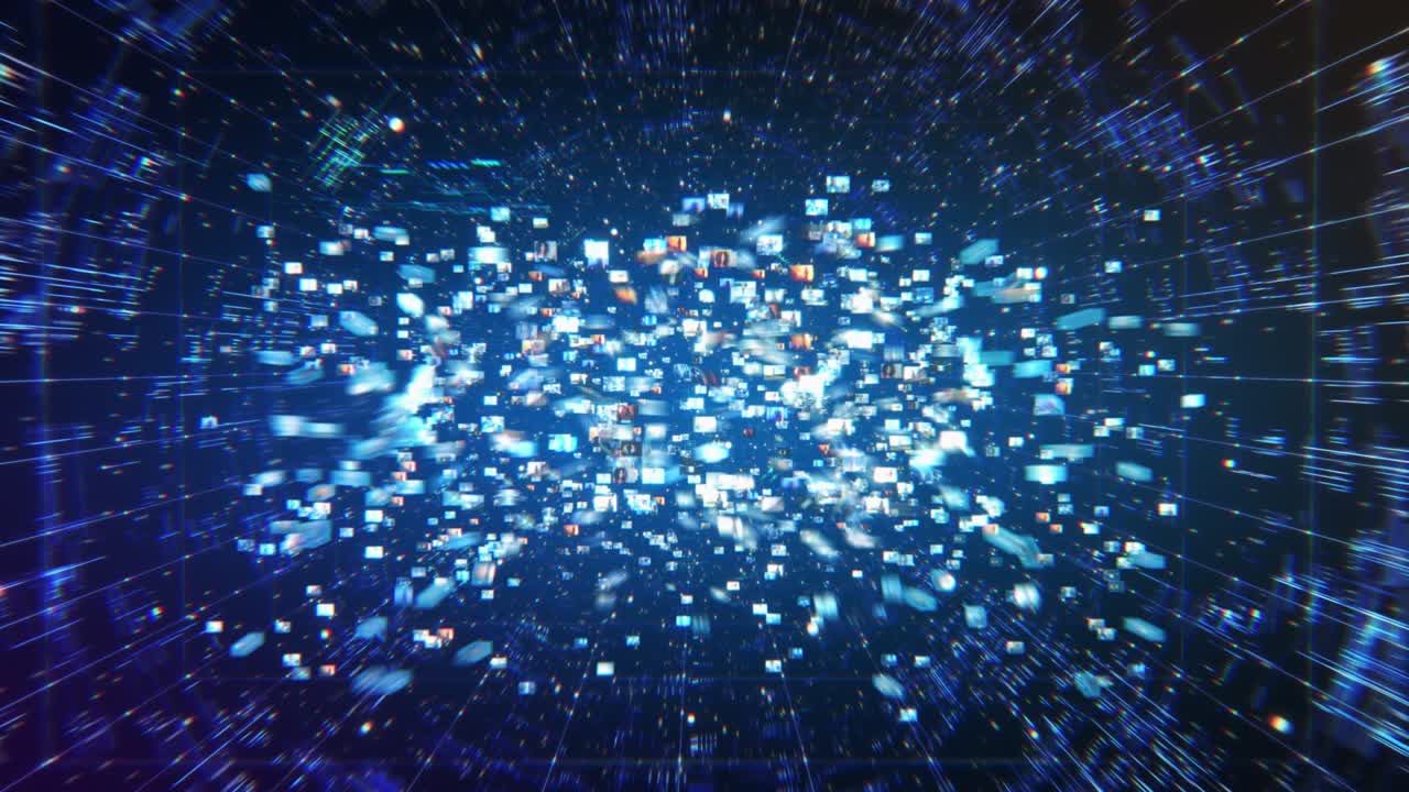 VFX Animated Background with Virtual Social Media Reality Interconnected by Internet Into Worldwide Web. Internet of Things Concept with Videos, Avatars, Profiles Creating an Online Big Data Cloud.