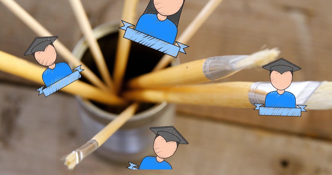 Eine digitale Animation von fallenden Symbolen vor schwarzem Hintergrund