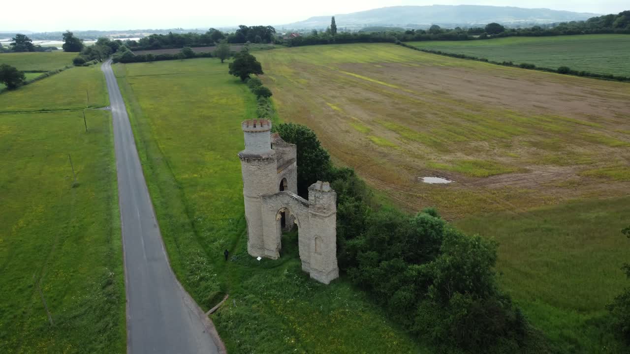 Aerial View of Folly Tower and Surrounding Landscape