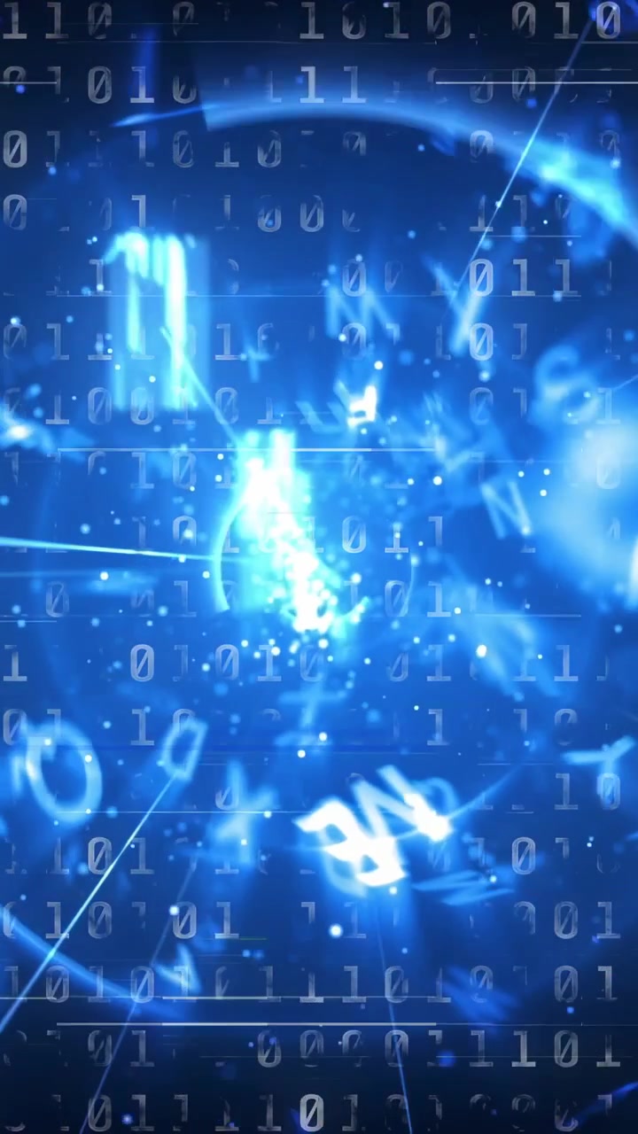 Video verticale: Hub di dati pulsante, anelli che ruotano, raggi che si proiettano, glifi che vorticano, visualizzando il flusso.