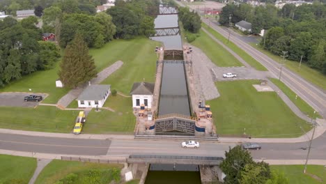 aerial view of erie canal lock 28b in newark, new york , usa