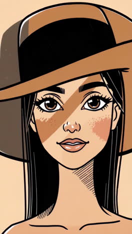 illustrated portrait of a woman in a hat