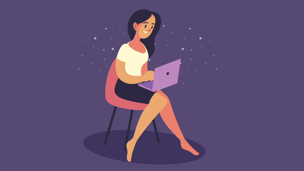 의자 에 앉아 있는 노트북 을 사용하는 젊은 여자