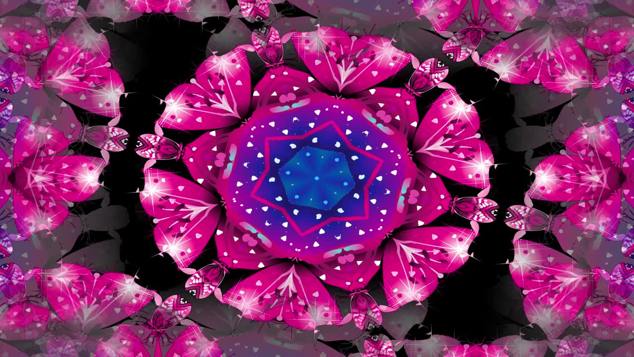 4K Kaleidoscope multi-colored optical illusion animation. Objects randomly change shape and size