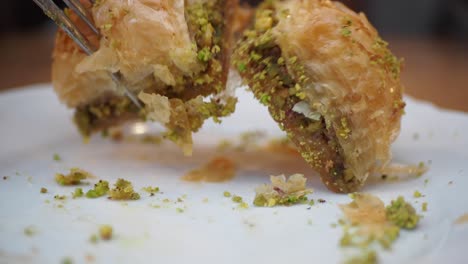 close up of delicious baklava dessert with pistachios