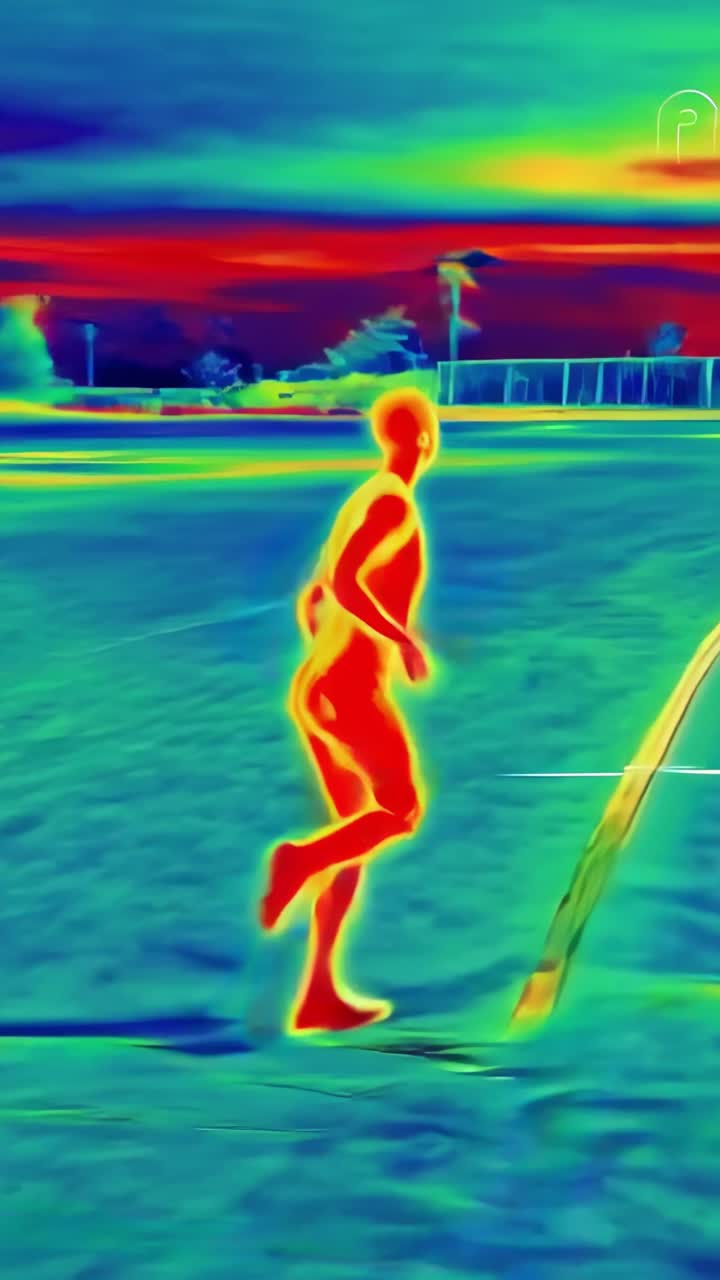 Figura dinamica in movimento, che mostra una sequenza di corsa dinamica con vivaci effetti di termografia