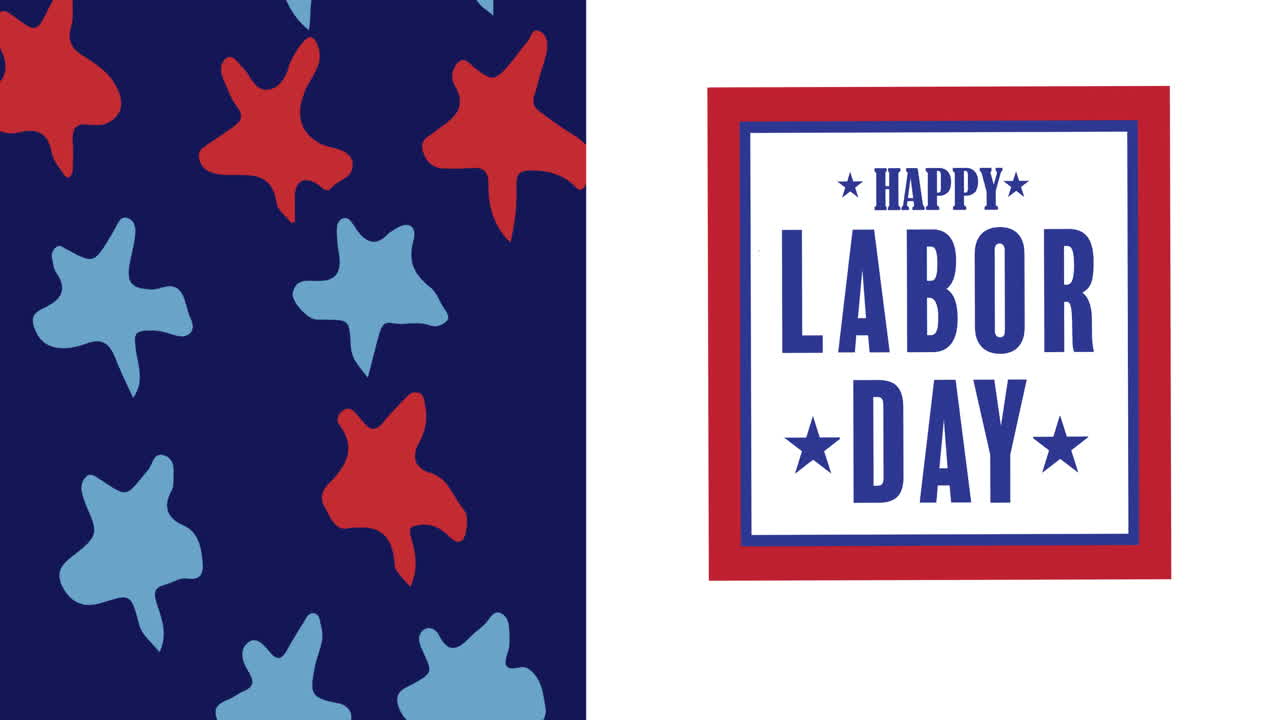 Animation of red, white and blue american flag colours with labor day text on white