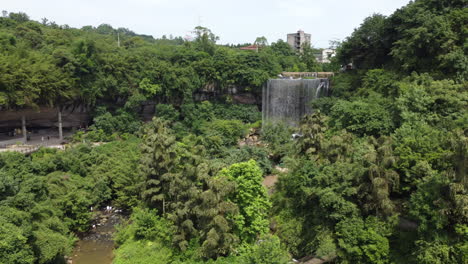 uav takes pictures of the waterfall in the distance