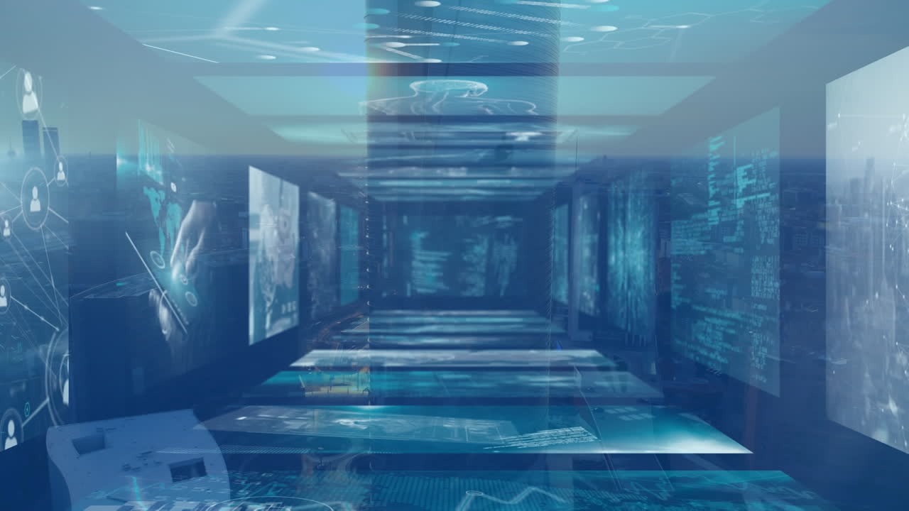 풍경 위의 화면에서 데이터 처리의 애니메이션