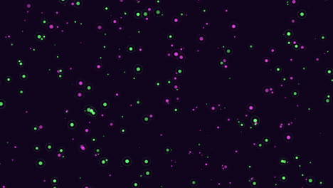enchanting night sky scattered green and purple dots illuminate the dark background