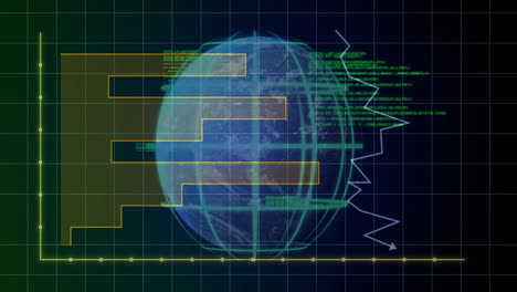 animación del procesamiento de datos digitales en el mundo sobre un fondo negro