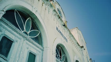 building train station front frontispiece heritage travel abandoned sunny old building portugal traveling shot 4k