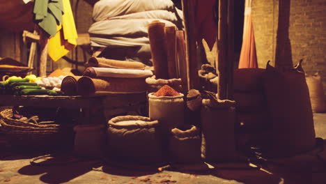 ancient market stall with spices and goods