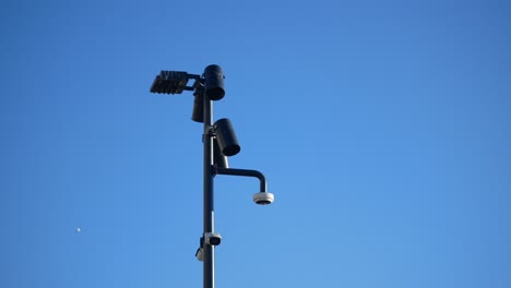 a security camera pole with multiple cameras attached