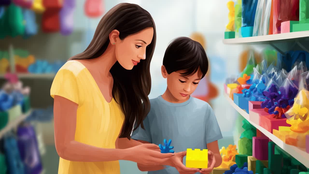 A Heartwarming Moment of Learning and Creativity Between a Mother and Her Son as They Explore Colorful Building Blocks Together in a Playful Setting Filled with Imagination and Joy
