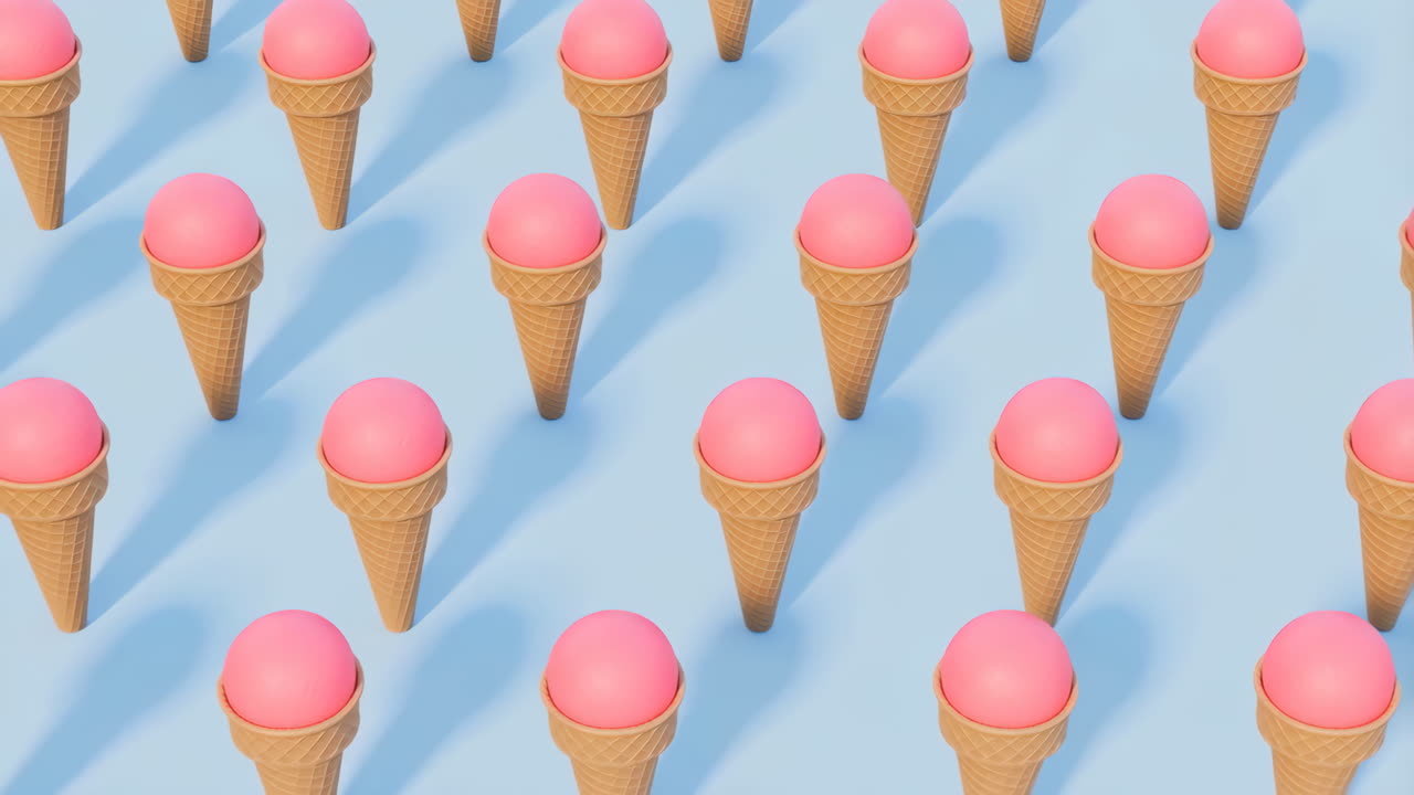 Pink Ice Cream Cones Pattern on Blue Background