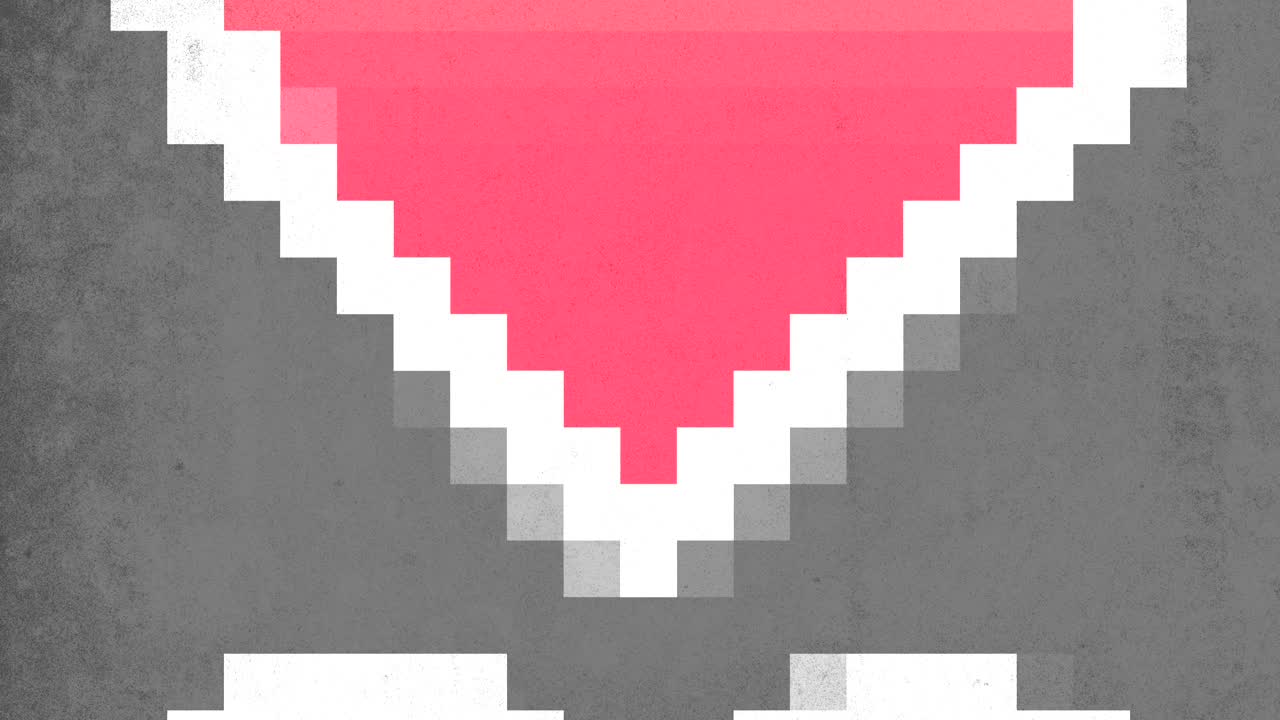 Motion red hearts pixels in 8 bit of architecture