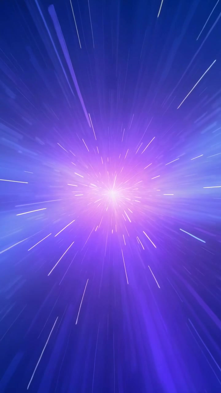 Vertical video: Radiating after flare, purple core sending rays through violet nebula evoking warp