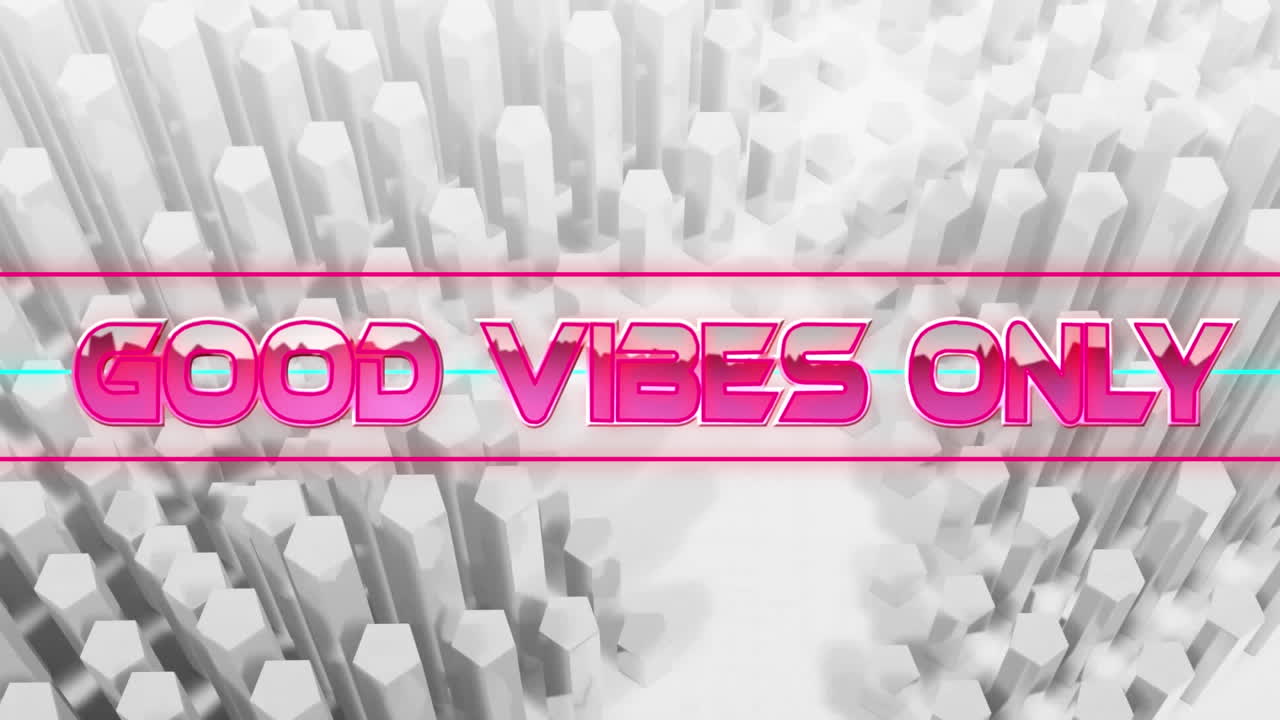 Animation of good vibes only text over light trails on white background