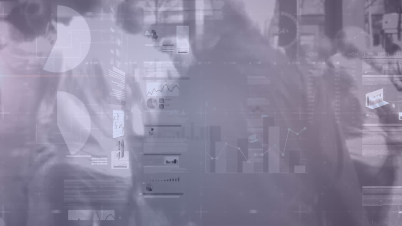 길거리에서 는 사람들의 타임 스에 대한 통계 데이터 처리의 애니메이션.