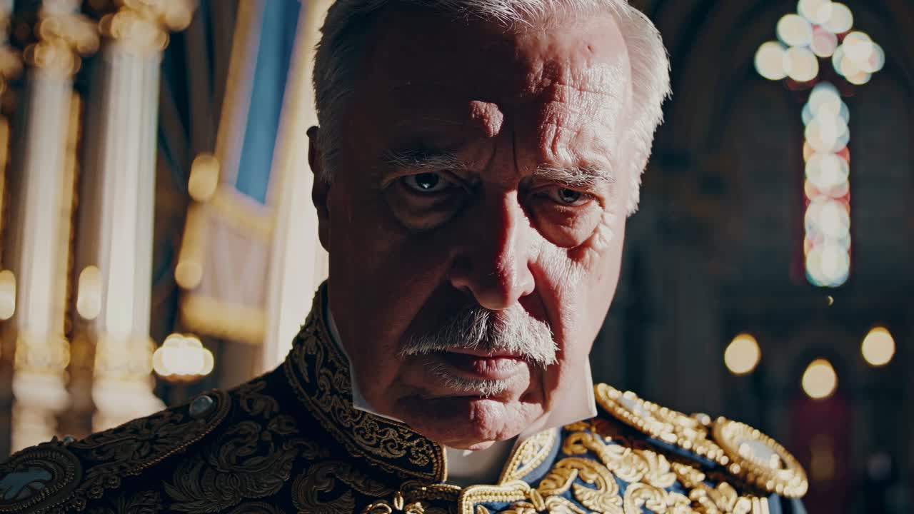 retrato de un hombre mayor con traje formal en un entorno de iglesia