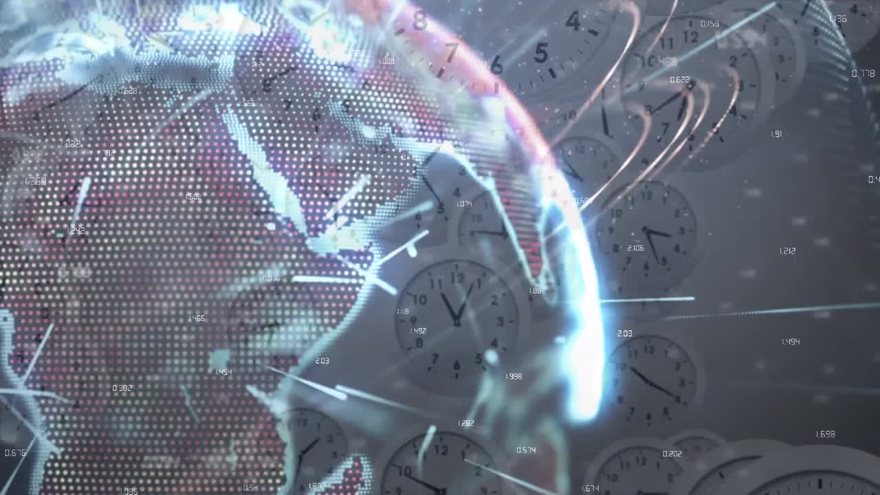 анимация обработки данных и глобуса в течение нескольких часов, движущихся быстро