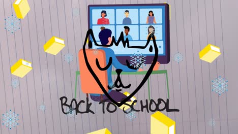 Animation-of-back-to-school-text-over-boy-using-computer