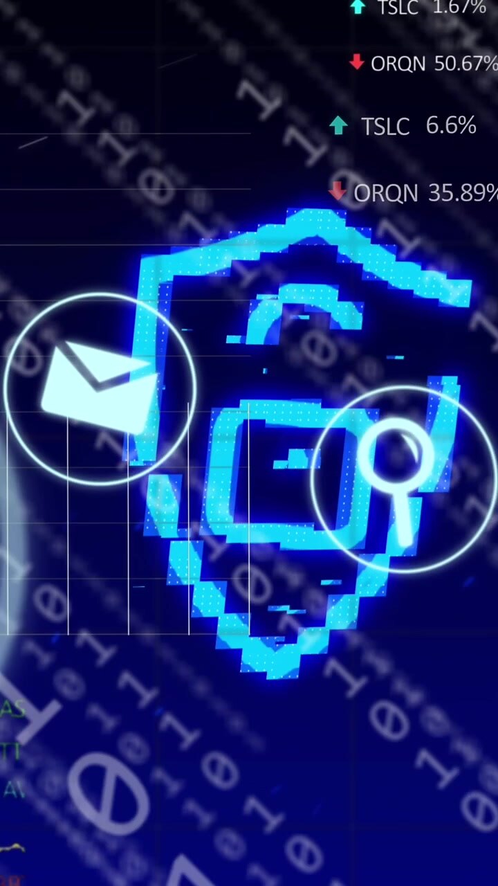 Animation of data processing over media and padlock icons