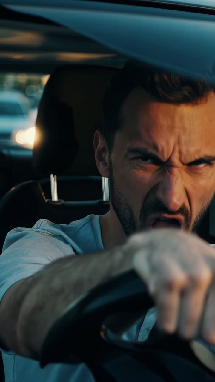 Angry Man Experiencing Road Rage While Driving