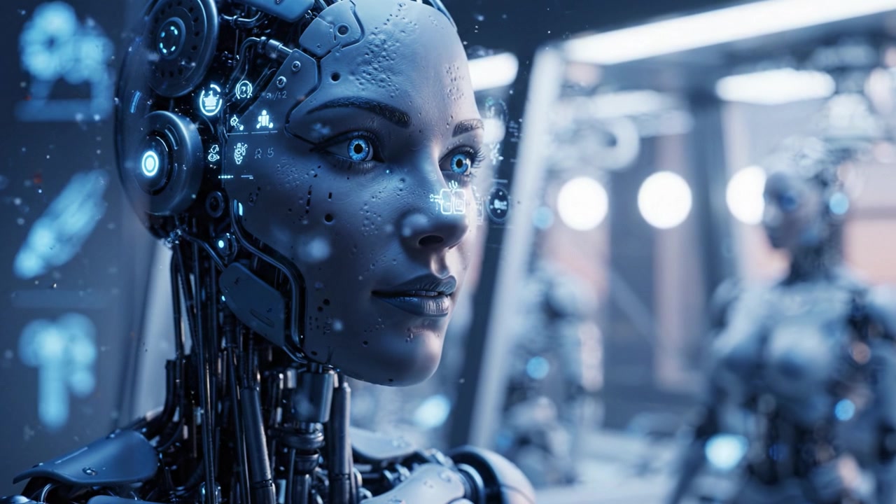 A stunning display of advanced robotics showcasing a humanoid cyborg with intricate features and illuminated elements, reflecting innovation and technology in design.